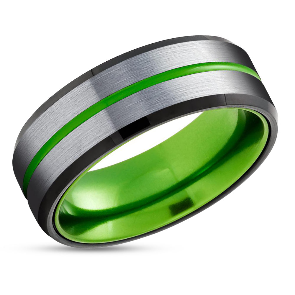 Green Wedding Ring - Black Tungsten Ring - Green Tungsten Ring - 8mm Ring - 6mm Ring