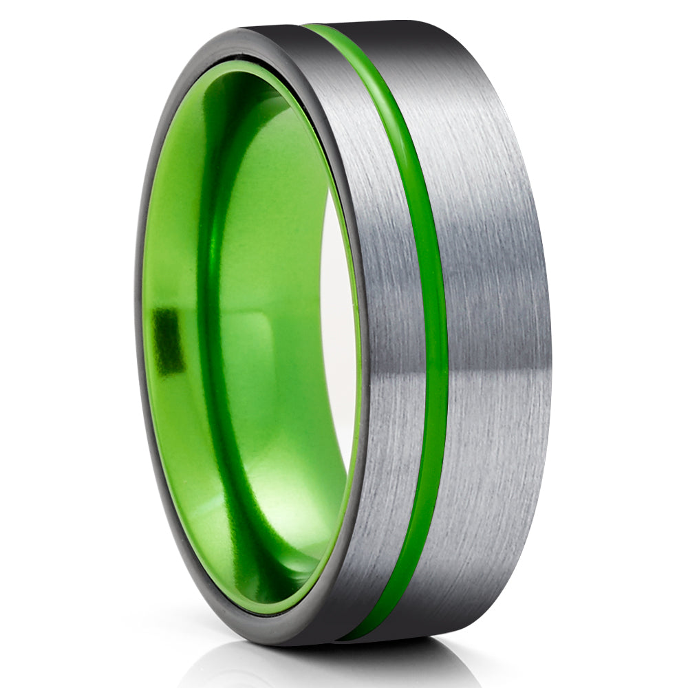 Green Tungsten Wedding Band - Green Wedding Ring - Black Tungsten Ring - Black Ring