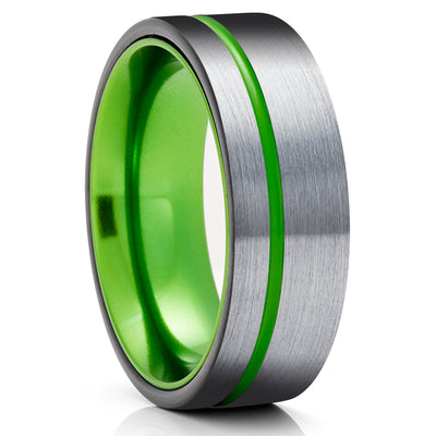 Green Tungsten Wedding Band - Green Wedding Ring - Black Tungsten Ring - Black Ring