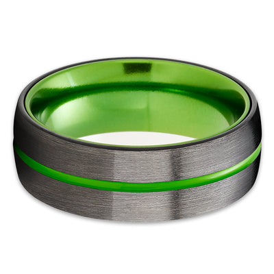 Green Wedding Ring - Black Tungsten Ring - Gunmetal Wedding Ring - Green Ring