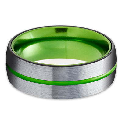 Green Wedding Ring - Green Tungsten Ring - Black Wedding Ring - Green Ring