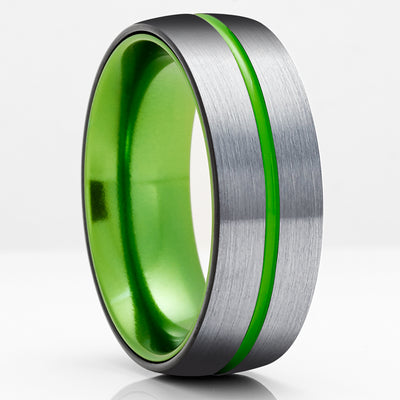 Green Wedding Ring - Green Tungsten Ring - Black Wedding Ring - Green Ring
