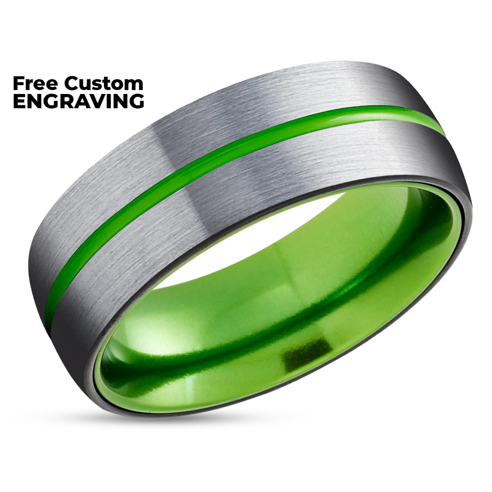 Green Wedding Ring - Green Tungsten Ring - Black Wedding Ring - Green Ring