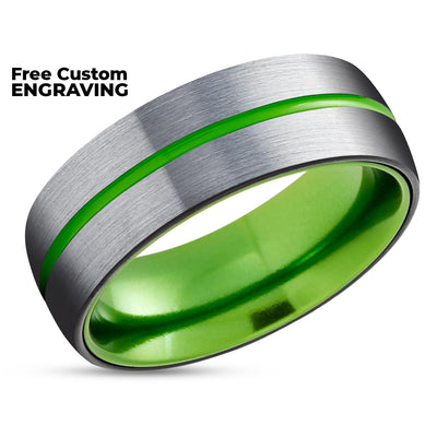 Green Wedding Ring - Green Tungsten Ring - Black Wedding Ring - Green Ring