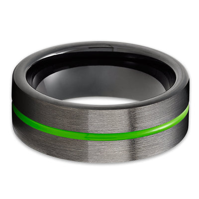 Green Tungsten Ring - Gunmetal Wedding Ring - Black Wedding Ring - Green Tungsten Ring