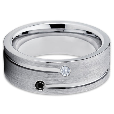 Tungsten Wedding Band - Silver Tungsten Ring - White Diamond Ring - 8mm - Clean Casting Jewelry