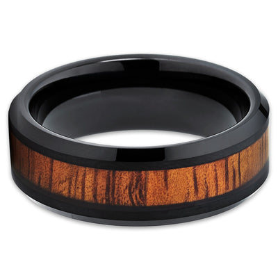 Koa Wood Tungsten Ring - Black Tungsten Band - Koa wood Ring - 8mm - Clean Casting Jewelry