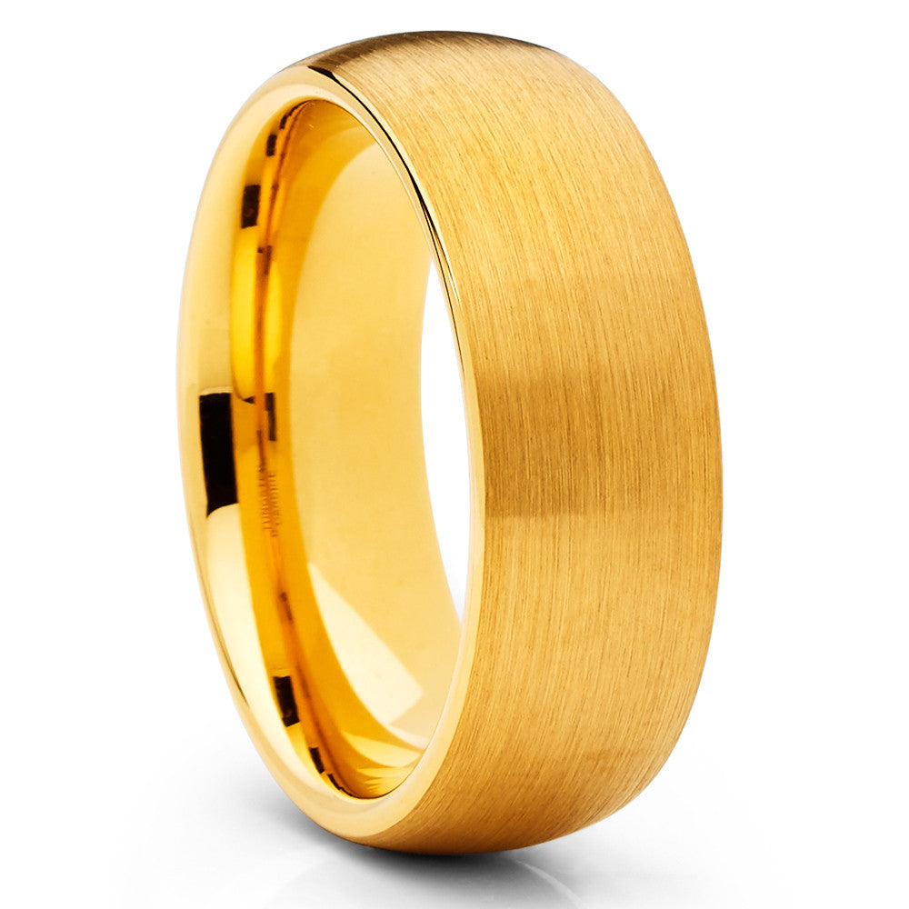 Yellow Gold Tungsten Band - Men's Wedding Band - 8mm - Yellow Gold Tungsten - Clean Casting Jewelry