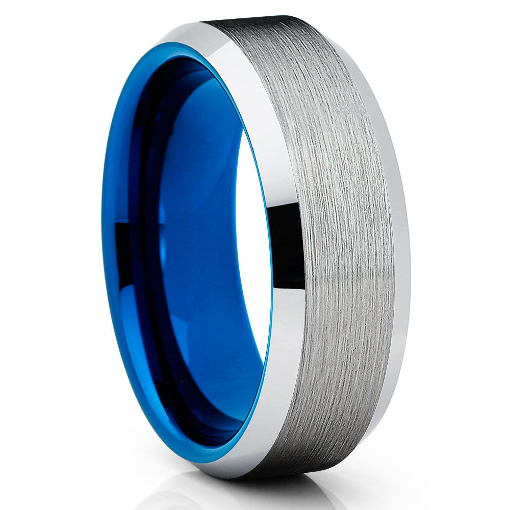 Blue Tungsten Wedding Band - Beveled Edges - Tungsten Wedding Ring - Clean Casting Jewelry