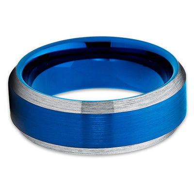 8mm - Blue Tungsten Ring - Blue Wedding Band - Gray Tungsten Ring - Clean Casting Jewelry