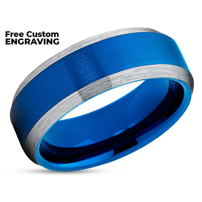 Blue Tungsten Wedding Ring - Blue Wedding Band - Tungsten Wedding Ring - Blue