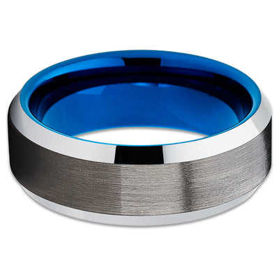 Men's Blue Tungsten Ring - 8mm - Blue Tungsten Ring - Gunmetal Tungsten Ring - Clean Casting Jewelry