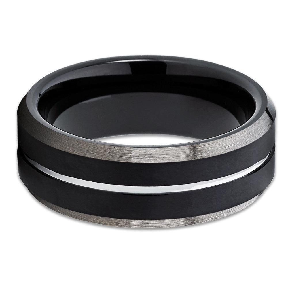 Black Tungsten Wedding Band - Gunmetal - 8mm Black Tungsten Ring - Brush - Clean Casting Jewelry
