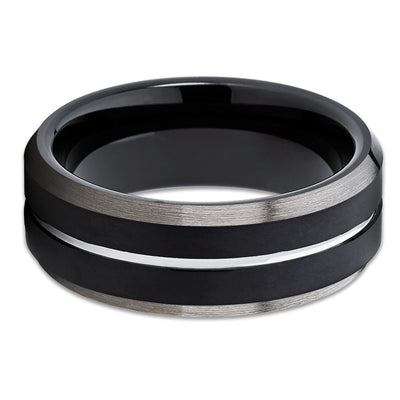 Black Tungsten Wedding Band - Gunmetal - 8mm Black Tungsten Ring - Brush - Clean Casting Jewelry