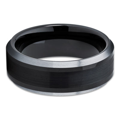 Black Wedding Band - Tungsten Wedding Band - Brush - Black Ring - 8mm - Clean Casting Jewelry