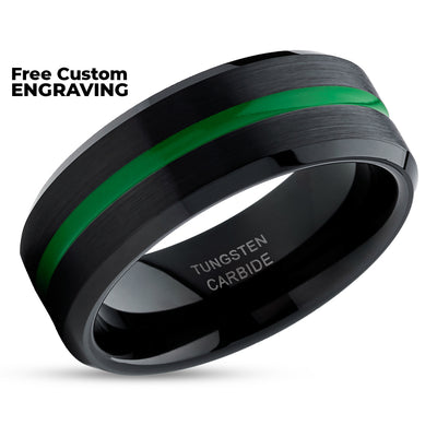Green Tungsten Ring - Green Wedding Ring - Black Tungsten Ring - Engagement Ring