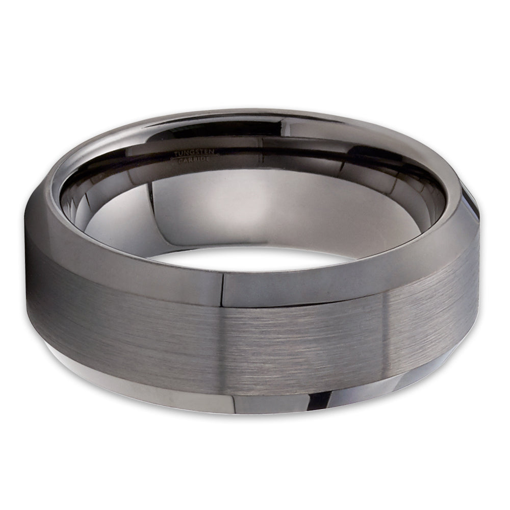 Gunmetal Tungsten Ring - Gray Tungsten Band - 8mm Wedding Band - Brush - Clean Casting Jewelry