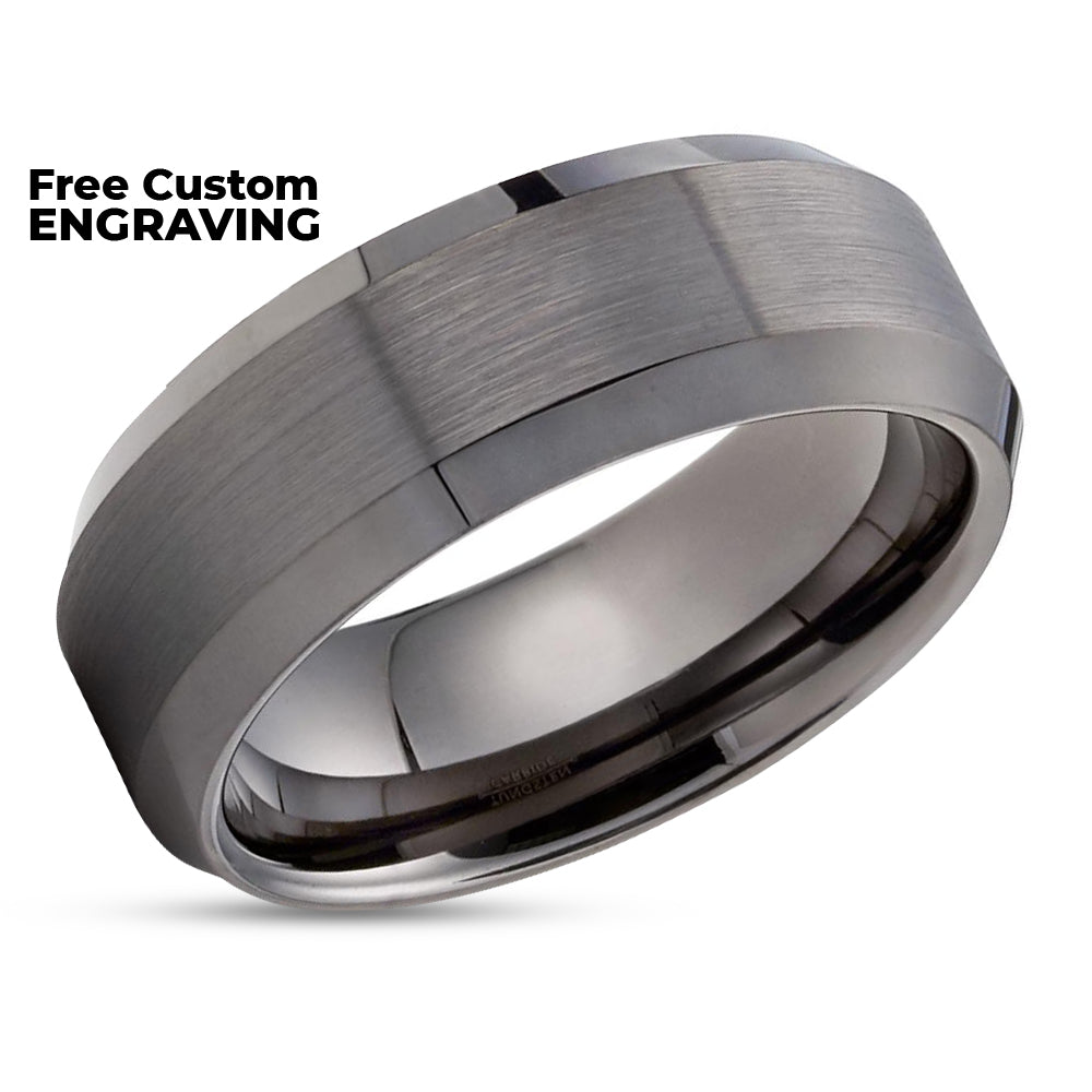 Gunmetal Wedding Ring - Tungsten Wedding Ring - Gunmetal Wedding Band - Beveled