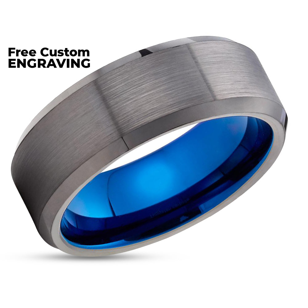 Blue Tungsten Wedding Ring - Gunmetal Wedding Ring - Blue Wedding Ring - Gunmetal