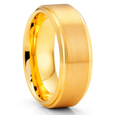 Yellow Gold Tungsten Ring - 8mm - Yellow Gold Tungsten Band - Anniversary Ring - Clean Casting Jewelry