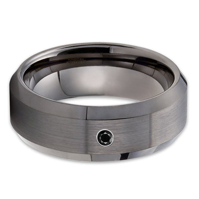 Black Diamond Tungsten Ring - Gunmetal Tungsten Ring - Gunmetal Ring - Men's Wedding Ring