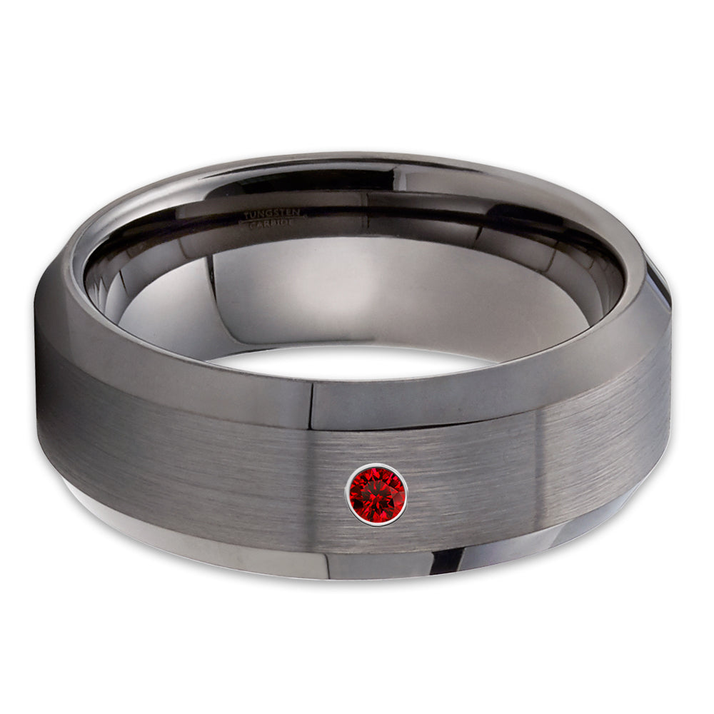 Ruby Tungsten Wedding Band - Gunmetal Tungsten Ring - Gray Tungsten - 8mm - Clean Casting Jewelry