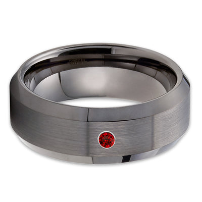 Ruby Tungsten Wedding Band - Gunmetal Tungsten Ring - Gray Tungsten - 8mm - Clean Casting Jewelry
