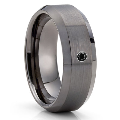 Black Diamond Tungsten Ring - Gunmetal Tungsten Ring - Gunmetal Ring - Men's Wedding Ring