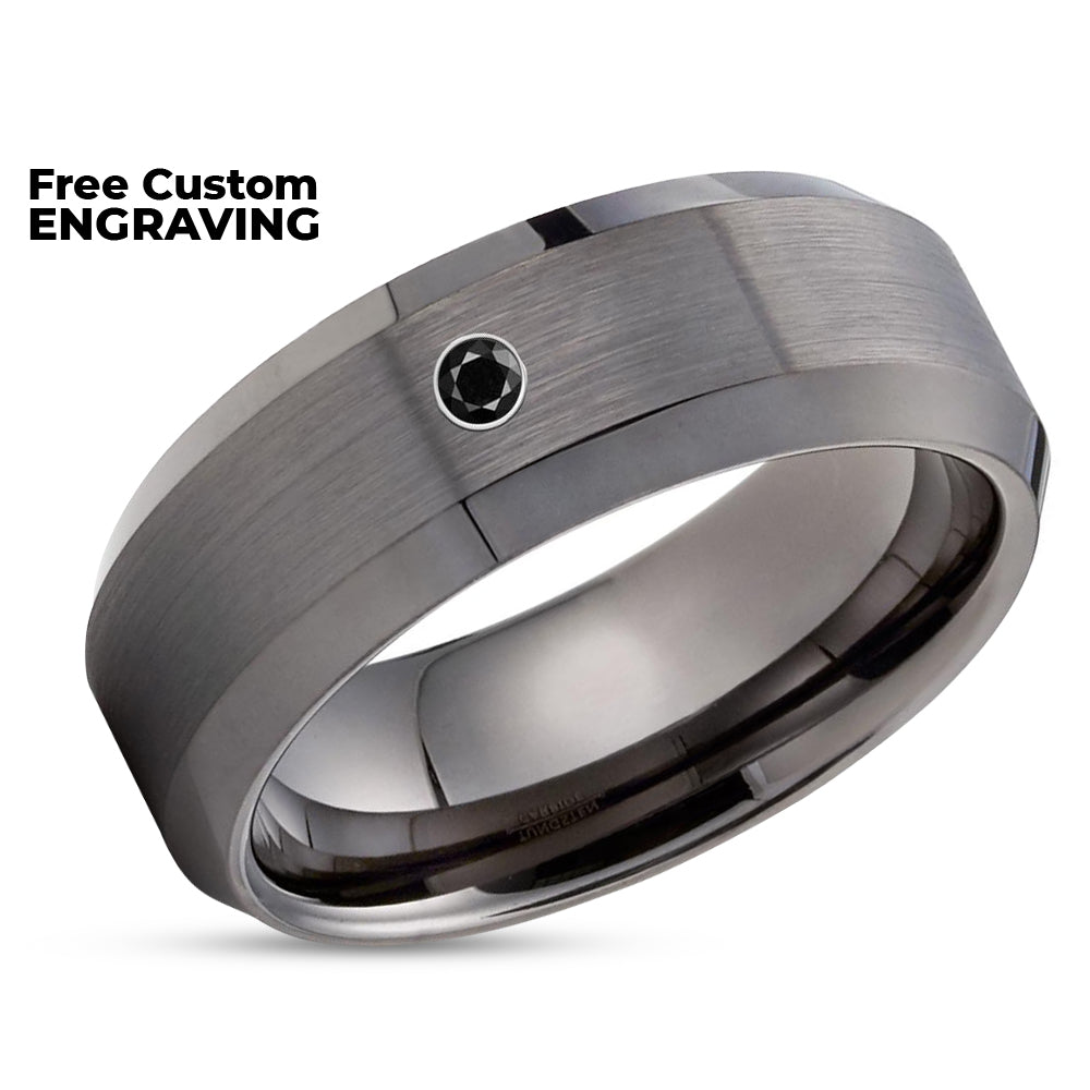 Black Diamond Tungsten Ring - Gunmetal Tungsten Ring - Gunmetal Ring - Men's Wedding Ring
