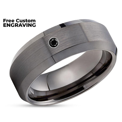 Black Diamond Tungsten Ring - Gunmetal Tungsten Ring - Gunmetal Ring - Men's Wedding Ring
