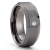 Gunmetal Tungsten Ring - White Diamond Ring - Gray Tungsten Band - 8mm - Clean Casting Jewelry 