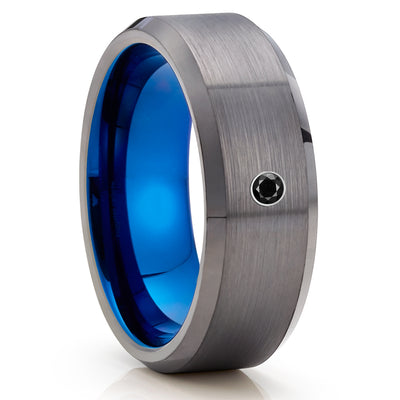 Black Diamond Tungsten Ring - Gunmetal Ring - Gray Tungsten Ring - Blue Ring