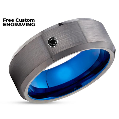Black Diamond Tungsten Ring - Gunmetal Ring - Gray Tungsten Ring - Blue Ring