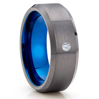 White Diamond Tungsten Ring - Gunmetal Tungsten Ring - Gray Tungsten Ring - Brush - Clean Casting Jewelry