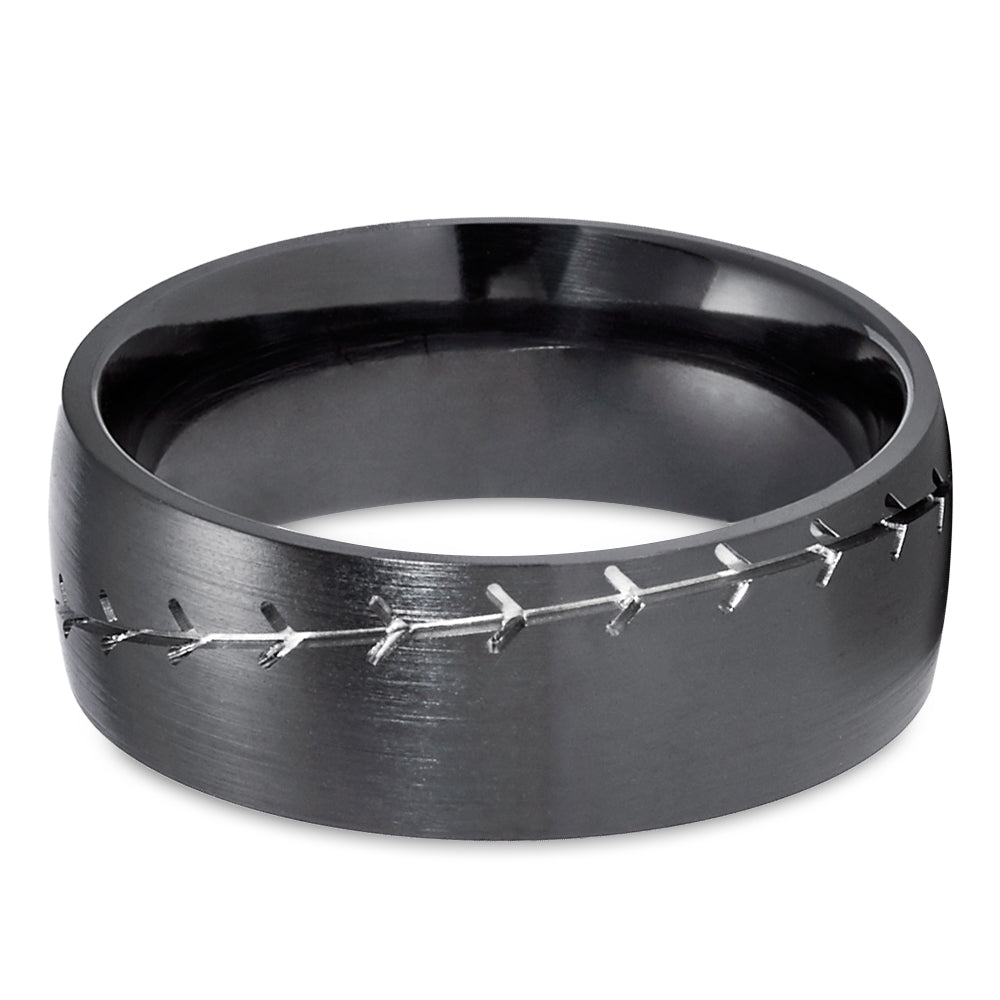 Baseball Wedding Ring - Black Zirconium - Baseball Wedding Band - Zirconium Wedding Ring
