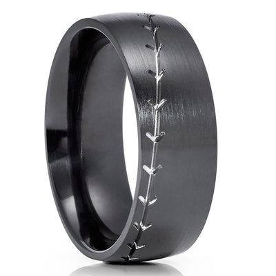 Baseball Wedding Ring - Black Zirconium - Baseball Wedding Band - Zirconium Wedding Ring