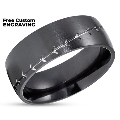 Baseball Wedding Ring - Black Zirconium - Baseball Wedding Band - Zirconium Wedding Ring