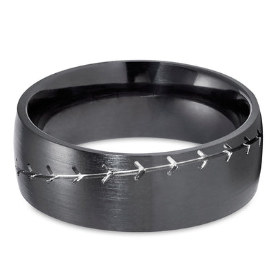 Baseball Wedding Ring - Black Zirconium - Baseball Wedding Band - Zirconium Wedding Ring