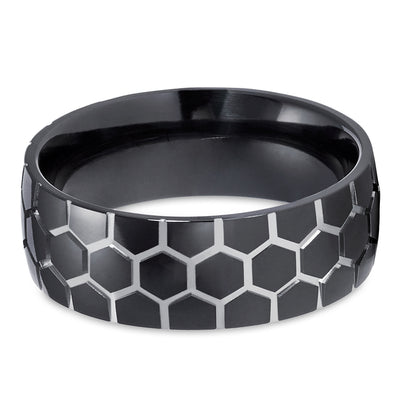 Black Zirconium Wedding Ring - Soccer Wedding Band - Zirconium Wedding Ring - Black Ring