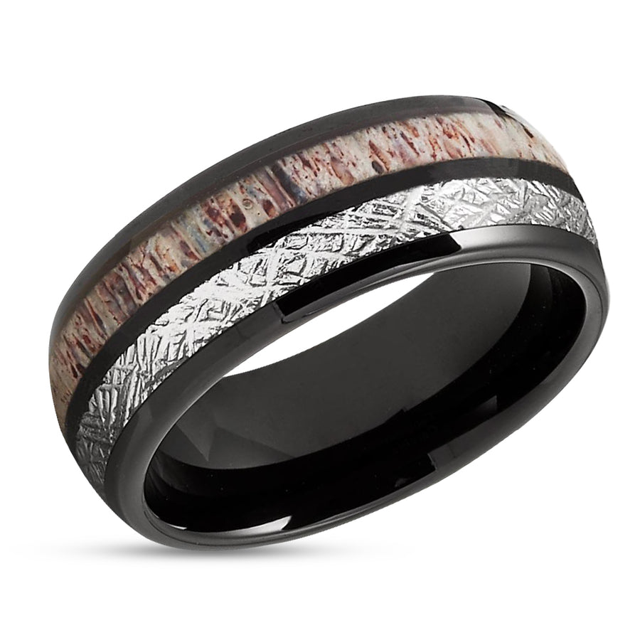 Deer Antler Tungsten Ring - Black Tungsten Ring - Meteorite Ring - 8mm Ring