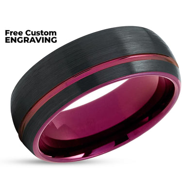 Purple Tungsten Ring - Purple Tungsten Wedding Band - Black Tungsten Ring - Black