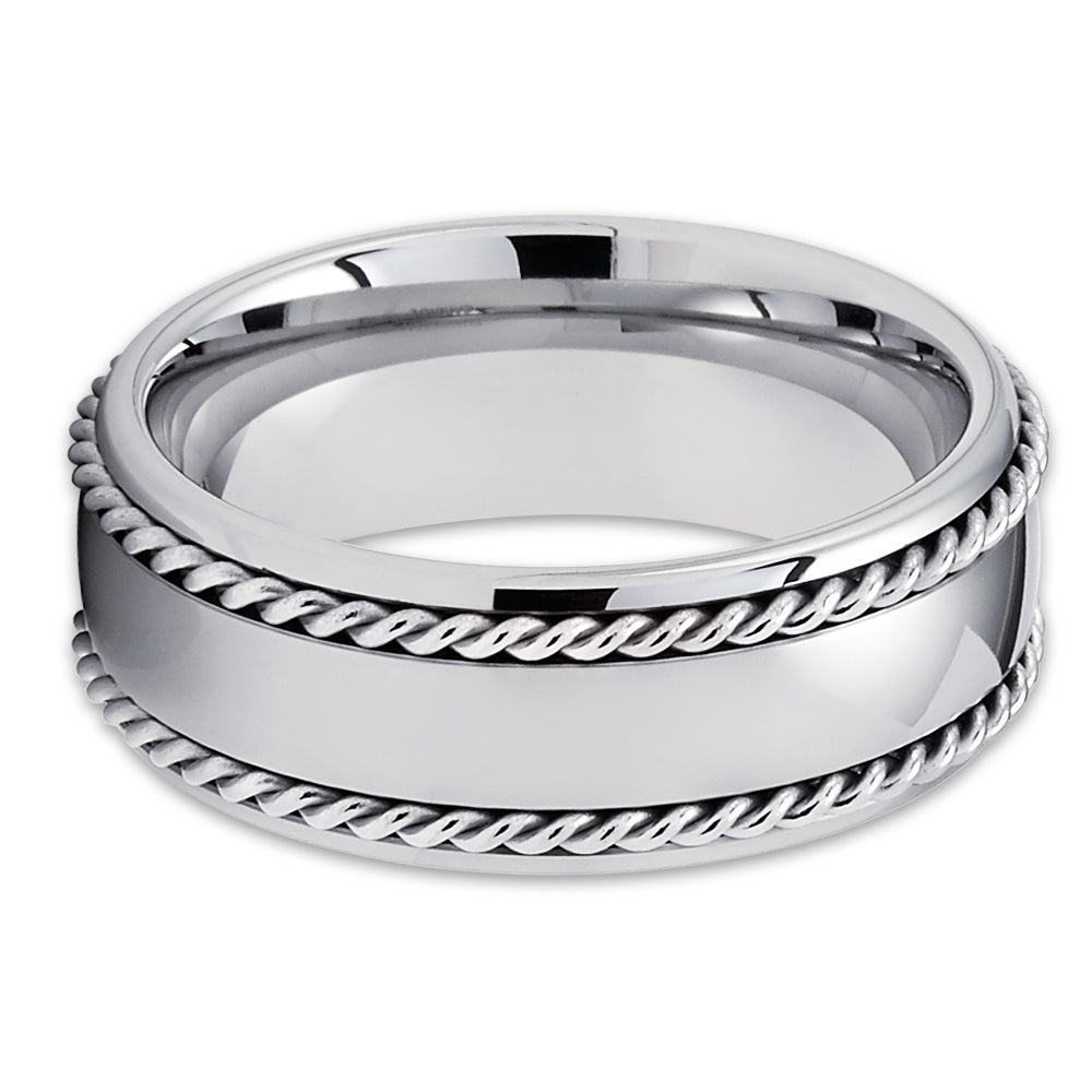 Men's Tungsten Wedding Band - Braid Tungsten Ring - Tungsten Carbide - 8mm - Clean Casting Jewelry
