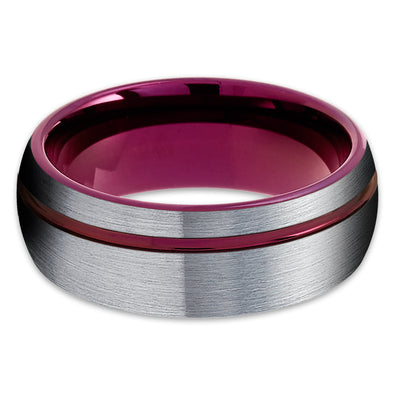Purple Tungsten Wedding Band - Purple Tungsten Ring - Gray Tungsten - Brush - Clean Casting Jewelry