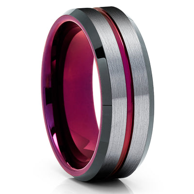 Purple Tungsten Wedding Band - Gray Tungsten Ring -Purple Wedding Ring - Clean Casting Jewelry