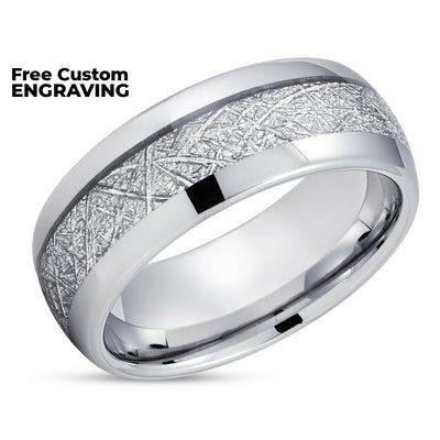Silver Tungsten Ring - Meteorite Wedding Band - Meteorite Ring - Silver Tungsten