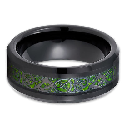 Green Tungsten Ring - Dragon Tungsten Ring - 8mm - Green Tungsten Band - Clean Casting Jewelry
