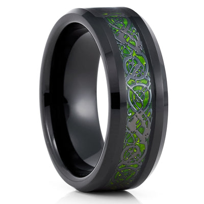 Green Tungsten Ring - Dragon Tungsten Ring - 8mm - Green Tungsten Band - Clean Casting Jewelry