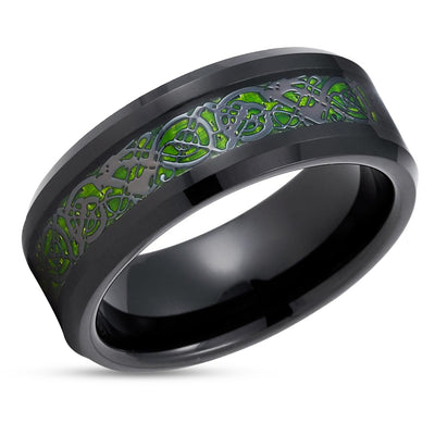 Green Tungsten Ring - Dragon Tungsten Ring - 8mm - Green Tungsten Band
