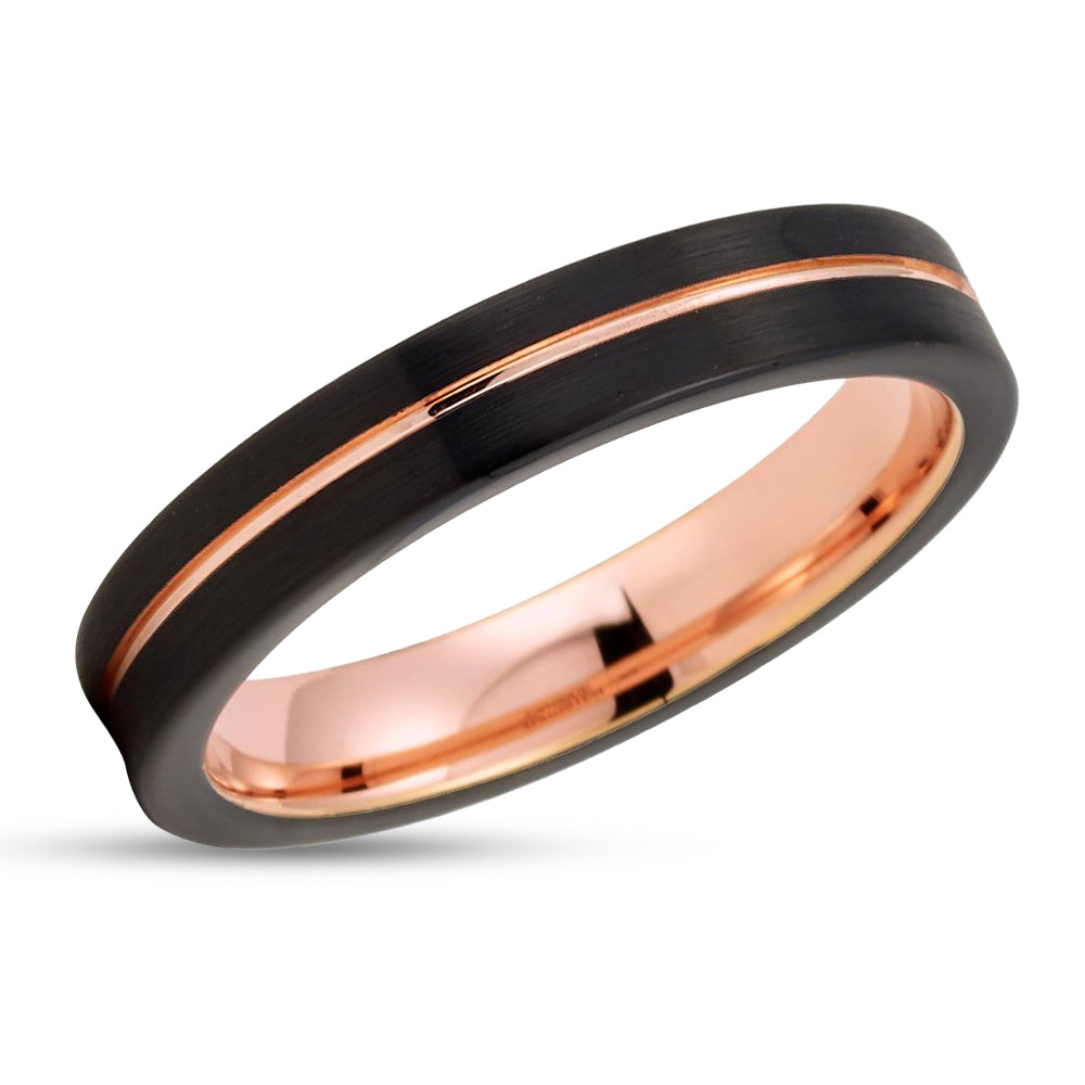 4mm - Rose Gold Tungsten Ring - Black Tungsten Ring - Women's Tungsten Ring