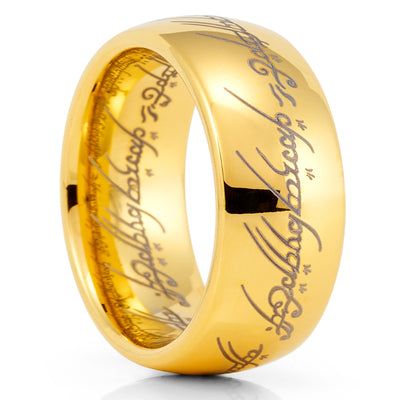 Lord Of The Rings - Tungsten Wedding Band - 10mm Ring - Yellow Gold Tungsten